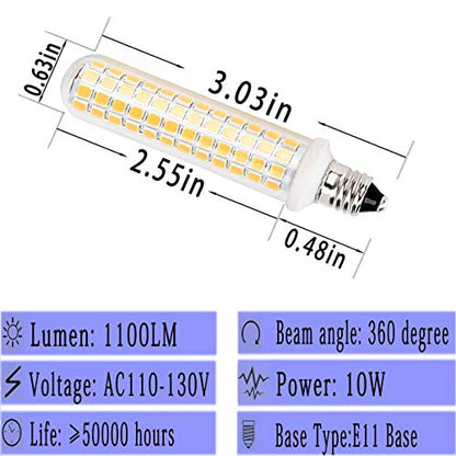 New Upgrade -E11 led Bulb,125 LEDs 100W 120W Halogen Bulbs Equivalent, 10w 1100lm, E11 Mini Candelabra Base Warm White 3000k,AC 110V/130V,JD T3 T4 Bulb (2 Packs) - color: Warm White*2, size: 2 Count (Pack of 1)