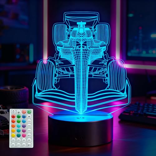 F1 Racing Car Gifts for Boy, Formula One Night Light with Remote Control, 16 Colors Changing, Timer, RGB Flashing Mode and Dimmable, Racing Car Merch for Boys Birthday Holiday Christmas Decor - color: Color 8