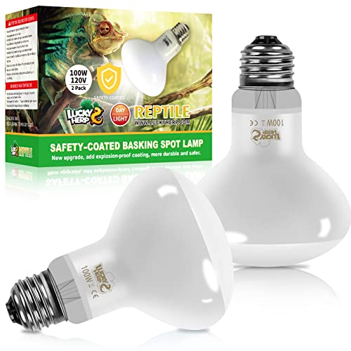 LUCKY HERP New Upgrade 100W Reptile Heat Lamp Bulb (3rd Gen, Safer), Amphibian Basking Spot Light Bulb, UVA Reptile Daylight Bulb for Turtle, Bearded Dragon, Lizard Heating Use (2 Pack) - color: 3rd Gen 100w Heat Lamp, size: 3rd Gen Reptile Heat Lamp
