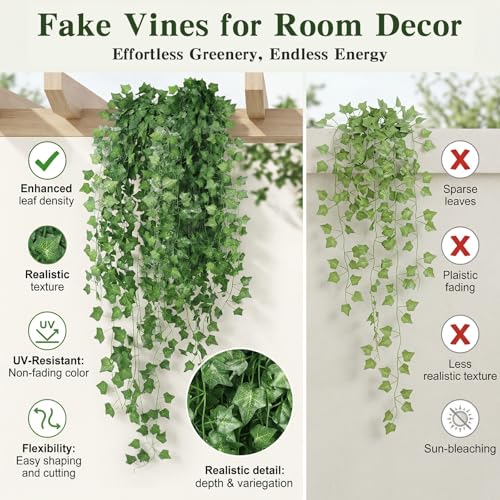 CEWOR Fake Ivy for Room Decor 24 Pack Fake Vines Greenery Garland Fake Plants Hanging Wall Decor - size: 168ft