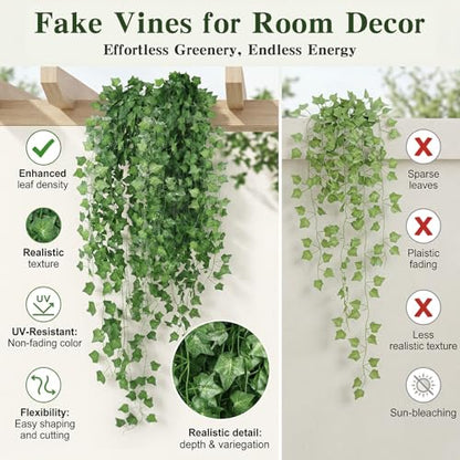 CEWOR Fake Ivy for Room Decor 24 Pack Fake Vines Greenery Garland Fake Plants Hanging Wall Decor - size: 168ft
