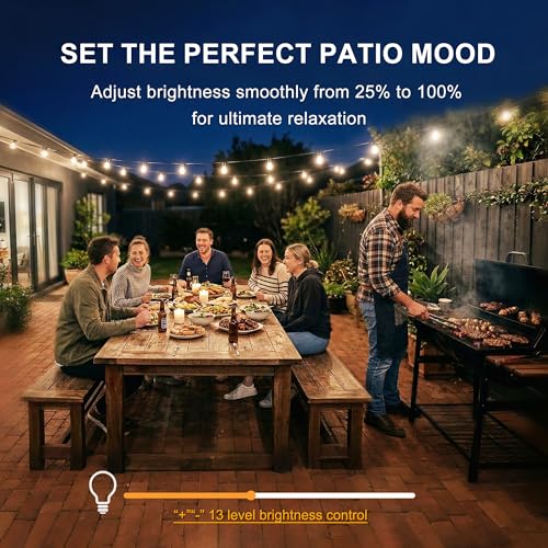 Outdoor Dimmer for String Lights, Plug-in 350W Timer & Remote | IP65 waterproof LED light dimmer switch. 100FT RF remote control works through walls. Perfect for patio & backyard bulbs