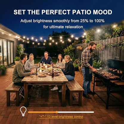 Outdoor Dimmer for String Lights, Plug-in 350W Timer & Remote | IP65 waterproof LED light dimmer switch. 100FT RF remote control works through walls. Perfect for patio & backyard bulbs
