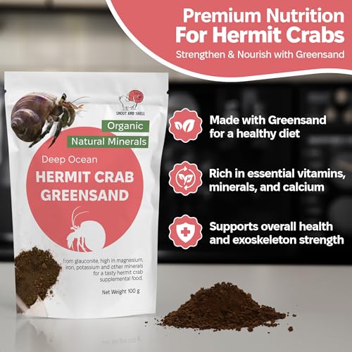 Hermit Crab Greensand Supplement – Calcium and Trace Mineral Molting Support – Non-GMO, Auto Feeder Friendly, Inert Powder Formula – Natural, USA-Sourced Nutrients – Compatible with All Crabitats