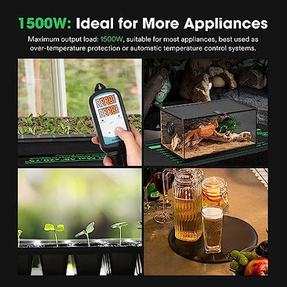 VIVOSUN 1500W Digital Temperature Controller and Humidity Controller, 1500W Dual-Stage Outlet, Pre-Wired Digital Humidistat with Dual LED Displays for Humidifier/Dehumidifier/Fan