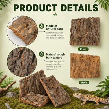 SHINEOFI Cork Bark for Reptiles, 4Pcs Natural Reptile Hide and Basking Platform Tree Bark Decor for Terrarium Gecko Lizard Snake Tortoise Enclosure Landscaping (Random Shapes)