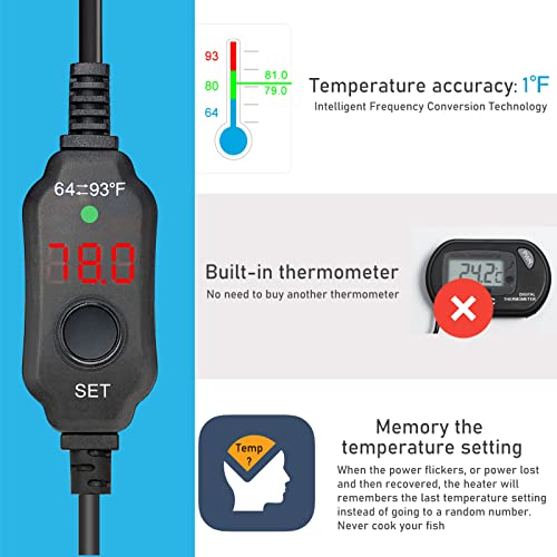 YukiHalu Submersible Aquarium Heater 100W 150W 200W, Adjustable Mini Fish Tank Heater, Small Size, Overheating Protection, External Controller, Used for 0.5-40 Gallons(100W) - size: 100 Watts