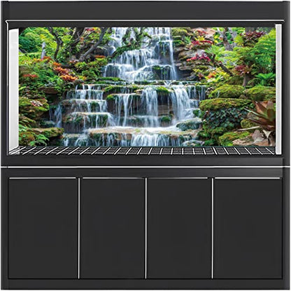 AWERT 60x24 inches Waterfall Aquarium Background Forest Park Green Tropical Plants Fish Tank Background Reptile Habitat Background Vinyl Background - size: 60x24in/150x60cm