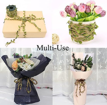 Artificial Vine Natural Hemp Rope Burlap Leaf Ribbon for Jungle Fake Green Ivy Leaves Foliage Leaf Plant for Macrame Wall Decor Garland Rustic Wedding Party Supplies (164FT) - size: 164FT