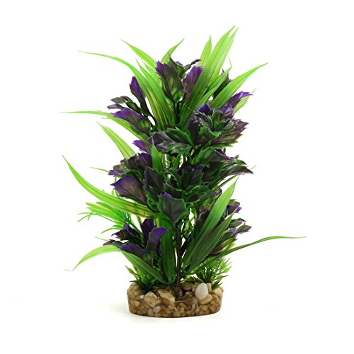 uxcell® Purple Green Plastic Aquarium Terrarium Decorative Plant Habitat Decor w Ceramic Base - color: Purple Green