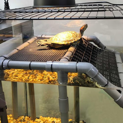 Large Turtle Basking Platform, Sturdy Standing Dock with Non-Slip Ramp, Aquatic Turtle Resting Area for 25/29/40/55 Gal, Gray/Black - size: Basking Platform 10.8" W × 7.7" D