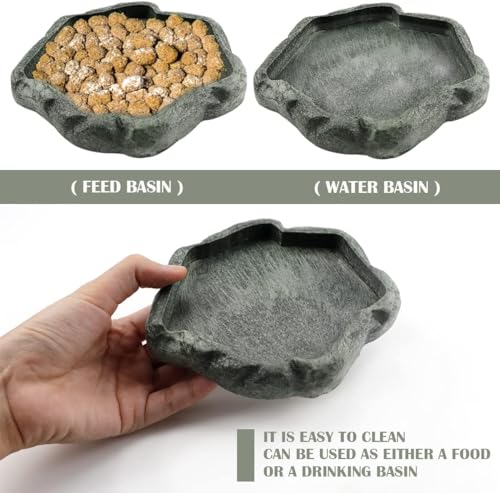 AYNEFY Reptile Food Water Rock Bowls,Resin Reptile Feeder Lizard Feeding Dish Amphibian Feeder Bowl Terrarium Decor for Bearded Dragons Leopard Gecko Frog Snake(Emerald - size: S