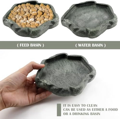 AYNEFY Reptile Food Water Rock Bowls,Resin Reptile Feeder Lizard Feeding Dish Amphibian Feeder Bowl Terrarium Decor for Bearded Dragons Leopard Gecko Frog Snake(Emerald - size: S