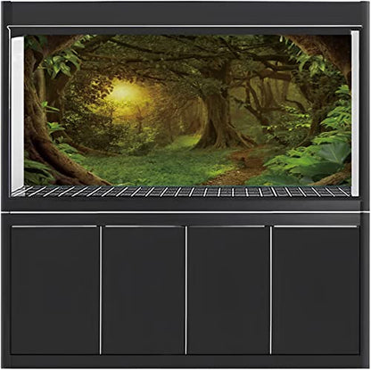 AWERT 60x24 inches Psychedelic Forest Terrarium Background Dim Old Trees Woodland Reptile Habitat Background Green Rainforest Aquarium Background Vinyl Background - size: 60x24in/150x60cm