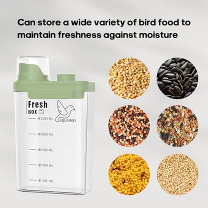1.7 Qt/1.6 L Bird Seed Storage Container with Lids Airtight Measuring Cup, Bird Seed Dispenser Pet Food Container Are Used to Store Bird Food, Chicken Feed BPA Free (1.6L, White) - color: 1.6L,/White