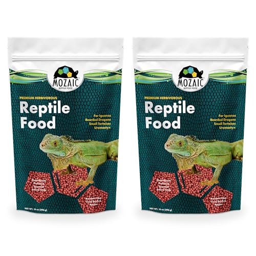 Mozaic Premium Herbivorous Reptile Food - Small 1/8" Pellets for Iguanas, Bearded Dragons, Uromastyx, & Juvenile Tortoises - Complete Diet with Essential Amino Acids & Nutrients (14 Ounce (Pack of 2)) - size: 14 Ounce (Pack of 2)
