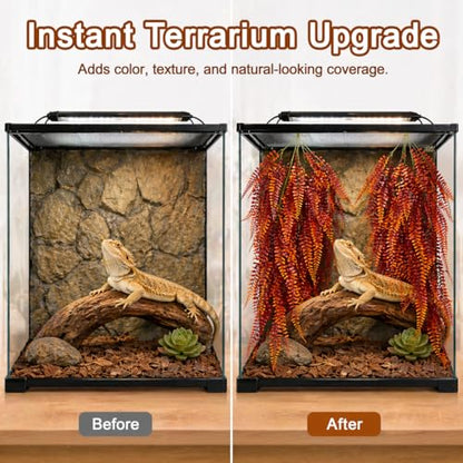 RAINFLOW 2PCS Reptile Plants for Terrarium - 33.5in Artificial Boston Fern Fake Vines, Fake Terrarium Plant for Leopard Gecko Lizard Snake Chameleon Bearded Dragon Tank Accessories(Red)