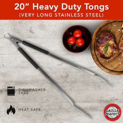 Grill Tongs 20-Inch Very Long Extra Heavy Duty for Grilling and Barbecue Heat Resistant Hand Grips Stainless Steel for BBQ Outdoor Kitchen and Cooking Hot Grilled Food - size: 20 Inches
