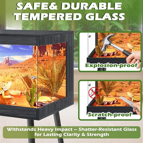 Royxen Bearded Dragon Tank, 31 Gallon Reptile Tank with Leg Stand,Built-in Lighting Reptile Enclosure, Tempered Glass Bearded Dragon Encloure for Chameleon (Black,24"x 16"x 16") - color: Black, size: 31 Gallons,24"x16"x16"