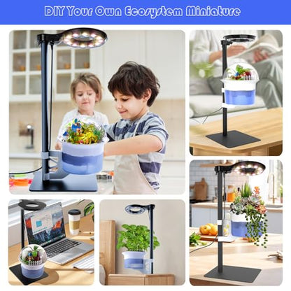 Large Venus Fly Trap Terrarium Kit with Grow Light Timer& Adjustable Metal Stand, African Violet Self Watering Planter Pot for Herbs,Carnivorous Plants,Christmas for Dad Garden Lover