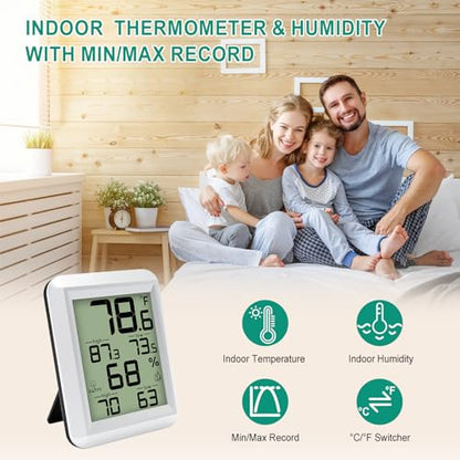 Urageuxy Indoor Hygrometer Thermometer, Digital Humidity Meter Temperature Gauge with Min/Max, ℉/℃ Switch for Home, Baby Room, Kitchen, Greenhouse