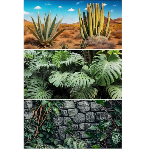 3 Pcs Reptile Background for Terrarium 40 Gallon, Bearded Dragon Tank Background 36x18 inches, Leopard Gecko Tank Accessories, Desert, Jungle, Rocky Style Terrarium Supplies Décor