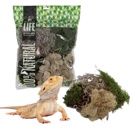 The Habitat Life - Natural Variety Pack - Mix of Reindeer, Mood, Sheet & Spanish Moss - for All Terrariums - Humidity Control - Breathable Bedding - Dye-Free & Safe - Medium - 1 Pack - size: Medium, style: Variety Pack