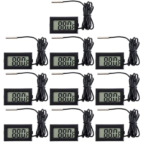 10 Pieces of Digital LCD Thermometers, Temperature Digital LCD Refrigerator Thermometers, Water Temperature, with Probes, in Fahrenheit.