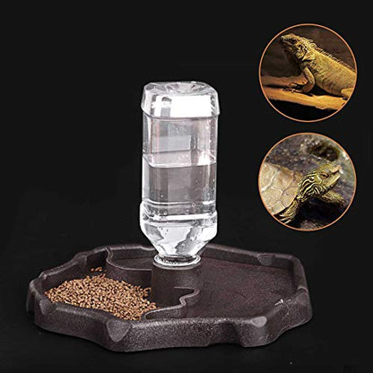 Automatic Reptile Feeder Reptile Food and Water Dish Bowl Bottle Tortoise Turtle Water Dispenser for Bearded Dragon Gecko Lizard (Brown) - color: Brown