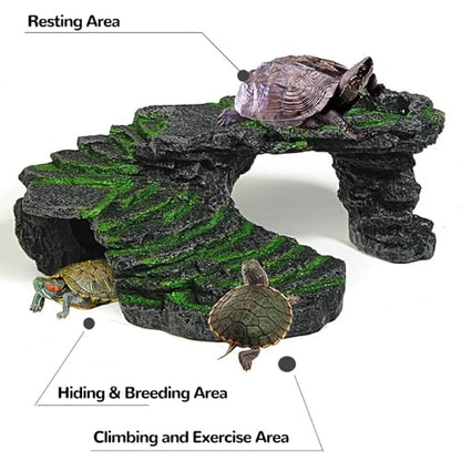 Mipukbay Reptiles Basking Platform Climbing Ramp Habitat, Turtle Habitat Reptiles Dock Resting Stone, Aquarium Ornament Rock for Lizard, Frogs, Newts