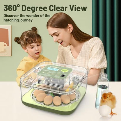 12 Egg Incubator with Automatic Egg Turning and Humidity Control, LED Egg Candling Light, Customized Incubation Days, Incubators for Hatching Eggs, Chicken Quail Parrot Pigeon Birds, Green - color: Green