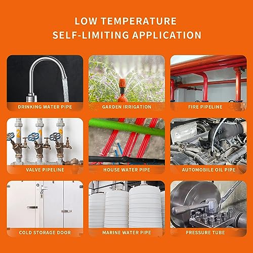 80FT Heat Tape for Water Pipes Freeze Protection IP65 Waterproof 8W/FT 110V BDDFOTO Heat Cable With GFCI Protection and Thermostat,Self-Regulating Pipe Heater for Roof/RV/Water Storage Tank - style: 80 FT