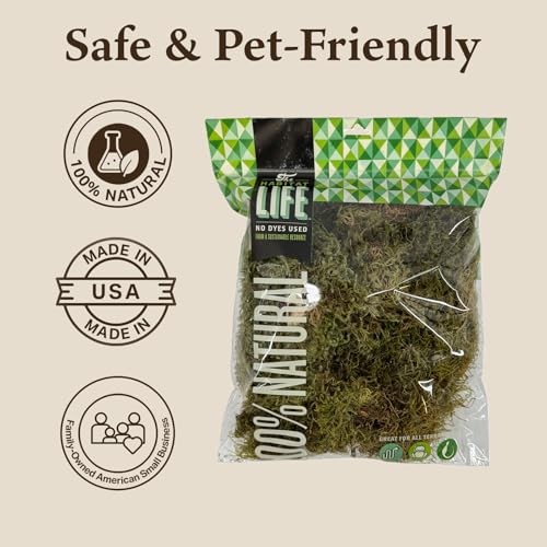 The Habitat Life - Natural Deco Moss - for Reptiles, Amphibians & Invertebrates Terrariums - Humidity Control - Natural Look & Feel - Soft Surface - Dye-Free & Safe - Medium - 1 Pack - size: Medium, style: Deco Moss