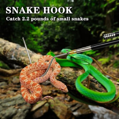 22"-64" Snake Grabber Hook Reptile Rattle Series Pick-up Handling Tool Kit for Catching Controlling Moving Snakes (Black) - color: BLACK