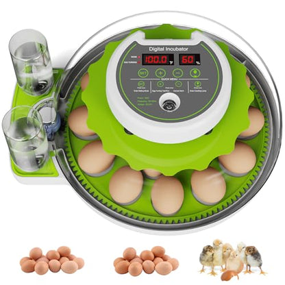 18-Egg Incubator with Automatic Egg Turning & Humidity Control, HD Panoramic View, Built-in Candler for Hatching Chicken, Duck, Quail Eggs Farms, Science Labs, Classroom, Home Use