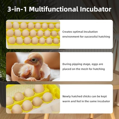 Egg Incubator for Hatching Eggs, 56 Egg Capacity with Automatic Egg Turner | Digital Humidity Control, Clear Temperature Display, Externa, 360° Clear Viewing for Poultry, Ducks, Quail