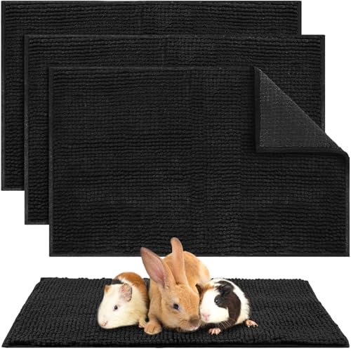 Amylove 4 Pcs Guinea Pig Cage Liner 16 x 24 Inch Washable Chenille Pee Pads Pet Dog Cat Bedding Training Mat Reusable for Small Animals Puppy Bunny Hamster Chinchilla - color: Black, size: 16 x 24 Inch, style: Low Pile Chenille