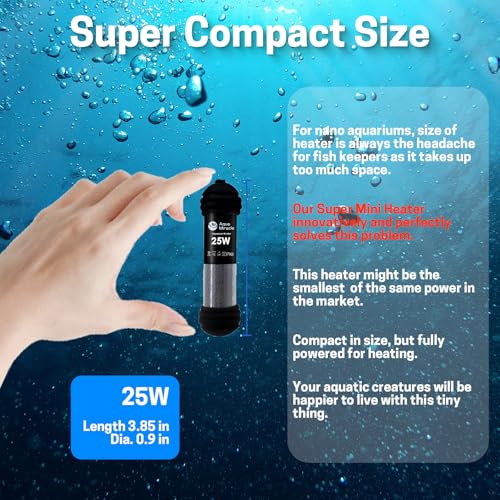 AquaMiracle Upgraded 25W Small Aquarium Heater Fish Tank Heater Turtle Heater Super Mini Aquarium Heater, Dry-Run/Overheating Protection and Memory Function, Dual LED Display, for 3-5 Gal Tanks - size: For 3-5 Gal Aquariums