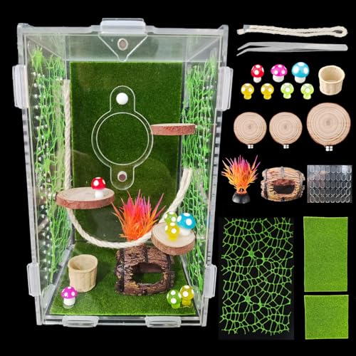 Acrylic Jumping Spider Enclosure,Reptile Enclosure,Bug Habitat, for Small Tree Dwelling Reptiles,Arboreal Tarantula Enclosure, Spider Terrarium Kit,Plastic Terrarium(4.7" X 4.7" X 8") - color: A1