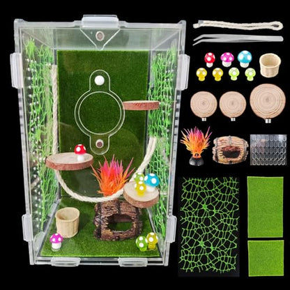 Acrylic Jumping Spider Enclosure,Reptile Enclosure,Bug Habitat, for Small Tree Dwelling Reptiles,Arboreal Tarantula Enclosure, Spider Terrarium Kit,Plastic Terrarium(4.7" X 4.7" X 8") - color: A1