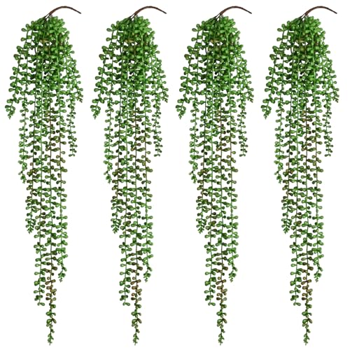 Waipfaru 4Pcs Artificial Hanging Plants, Fake Vines Fake Hanging Plants for Outdoors UV Resistant Ivy Artificial Plants Outdoor Faux Plants Indoor Bedroom Living Room Boho Wall Porch Shelf Decor - color: Tears of a Lover, size: 4Pcs Plants