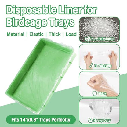 RAINFLOW Disposable Bird Cage Liner - 40PCS Elastic Plastic Small Animal Cage Liners Waterproof Easy to Clean Leakproof for Portable Birdcage Litter Box Liners for Parakeet Hedgehog Hamster (14x9.8in)