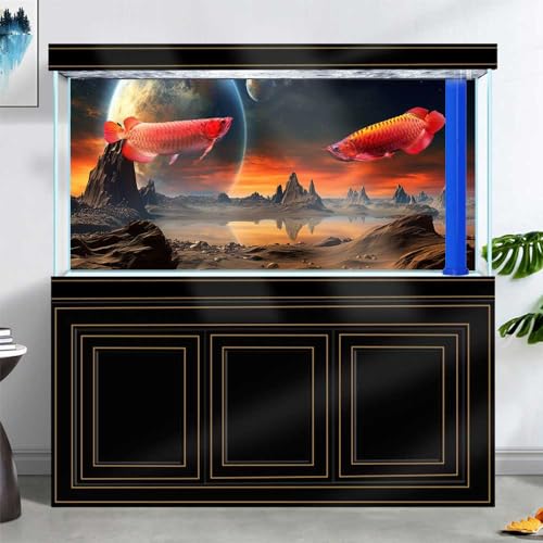 24X16IN Cosmic Aquarium Background, Cool Parallel Space Themed Fish Tank Background, Tropical Desert Terrarium Background with 8 EVA Double-Sided Tape - color: Outer Space, size: 24X16in/60X40cm