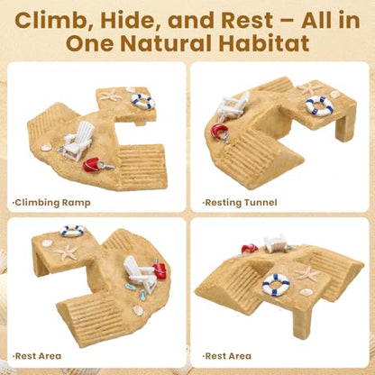 Gerrii Hermit Crab Hideout Cave Natural Resin Hermit Tank Accessory Climbing Toy and Hideaway Tunnel Hideout Durable Crab Natural Habitat Reptile Lizard Bearded Dragon Gecko Tank Decor
