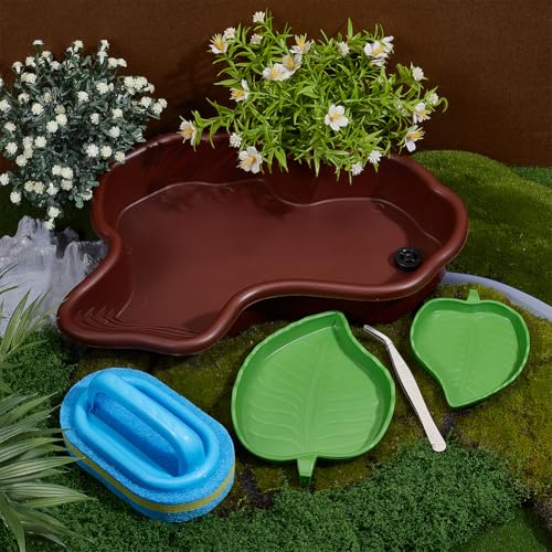 OLYCRAFT 5Pcs/Set Turtle Water Dish with Reptile Feeding Bowls and Cleaning Brush Non-Slip Bathtub Habitat Reptile Bathing Pool Set for Turtles Horned Frogs Lizards Small Pets