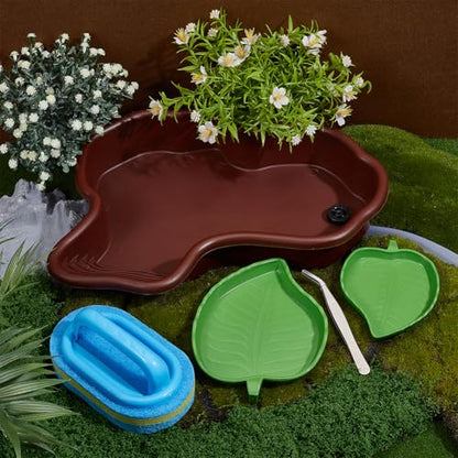 OLYCRAFT 5Pcs/Set Turtle Water Dish with Reptile Feeding Bowls and Cleaning Brush Non-Slip Bathtub Habitat Reptile Bathing Pool Set for Turtles Horned Frogs Lizards Small Pets