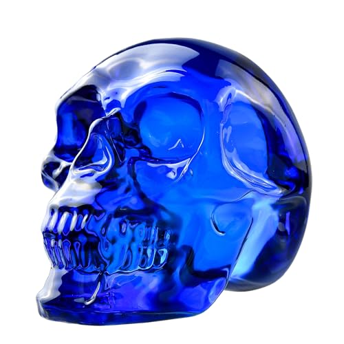 Blue Crystal Skull, Glass Skull Head Figurines, Gothic Decor Skulls and Skeletons for Halloween Day of The Dead - color: Blue