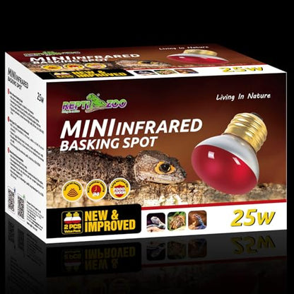 REPTI ZOO 25W Reptile Infrared Heat Lamp 2 Pack,Amphibian Heat Emitter Infrared Basking Spot Light Bulb for Small Geckos,Turtle,Bearded Dragon,Lizard,Tarantulas