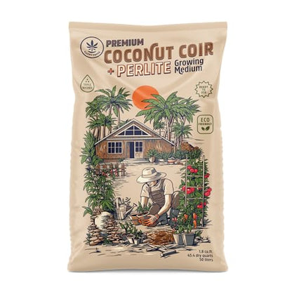 Happy Trees Coco Coir and Perlite Growing Medium, Potting Mix, Seed-Starting, Premium Quality Triple-Washed for Low Salt/EC, pH Balanced Loose Coconut Fiber, Peat-Free, 9 Quarts (10L) - size: 10L