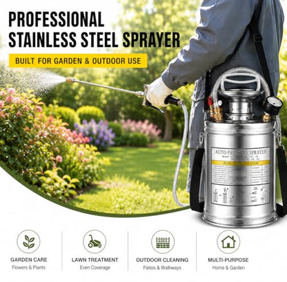 1.5Gal Stainless Steel Pump Up Sprayer Reinforced Hose, Hand Pump Sprayer with Pressure Gauge&Safety Valve, Adjustable Nozzle Suitable for Gardening (1.5 Gallon) - style: 1.5 Gal